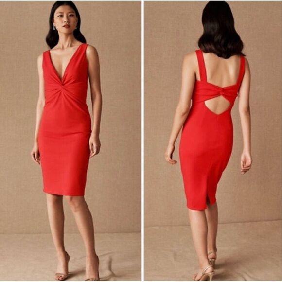 Katie May Red Lipstick Sleeves Cutout Body-con Romantic Sexy midi Dress Sz 14 NW - Picture 6 of 6